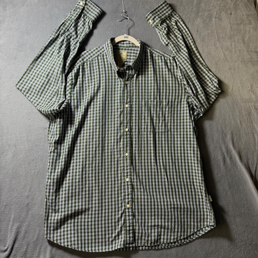 Beretta Mens 3XL Green Plaid Cotton Button Down Long Sleeve Field Shirt Italy